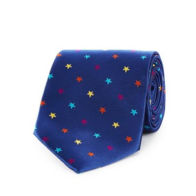 Navy star print tie
